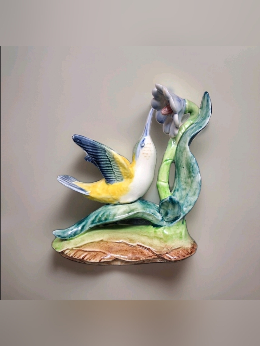 Vintage STANGL POTTERY Broadtail Hummingbird Blue Flower #3626 Artist DBF